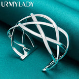 925 Silver Fishing Net Bangles Bracelet Women Wedding Charm Jewelry