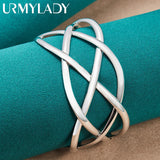 925 Silver Fishing Net Bangles Bracelet Women Wedding Charm Jewelry