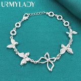 925 Silver Butterfly Charm Chain Bracelet Women Wedding Jewelry