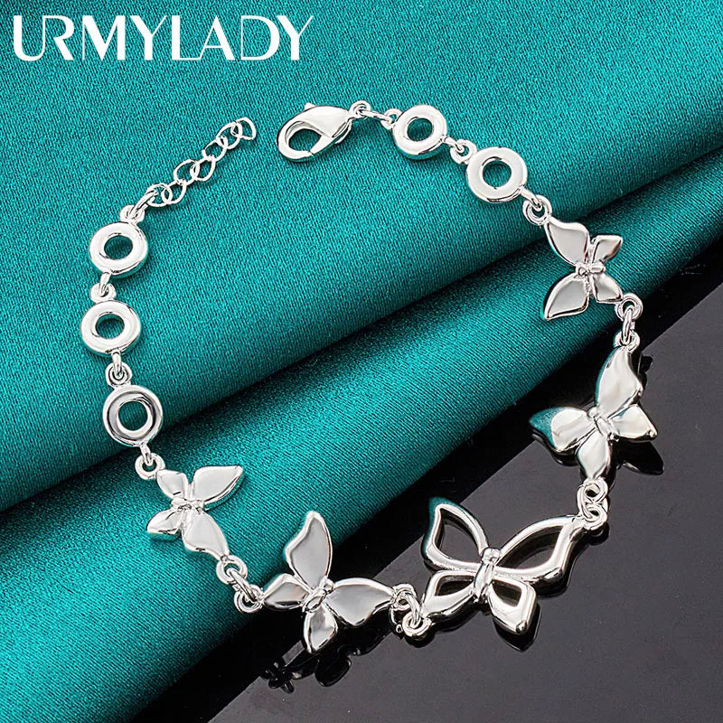 925 Silver Butterfly Charm Chain Bracelet Women Wedding Jewelry