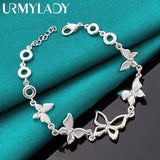 925 Silver Butterfly Charm Chain Bracelet Women Wedding Jewelry