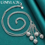 925 Silver 5 Heart Pendant Necklace 18" Women Wedding Party Charm
