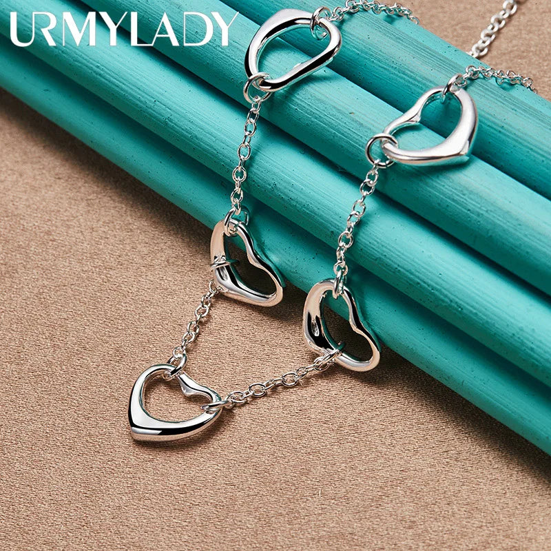 925 Silver Five Hearts Necklace Women Wedding Party Charm Jewelry