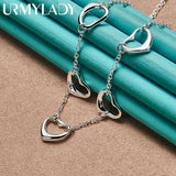 925 Silver Five Hearts Necklace Women Wedding Party Charm Jewelry
