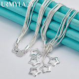 925 Silver 5-Star 18" Snake Chain Pendant Necklace Women Wedding Party Jewelry