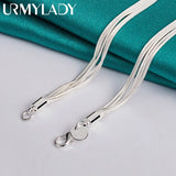 925 Silver 5-Star 18" Snake Chain Pendant Necklace Women Wedding Party Jewelry