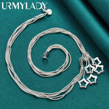925 Silver 5-Star 18" Snake Chain Pendant Necklace Women Wedding Party Jewelry