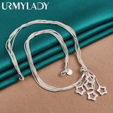 925 Silver 5-Star 18" Snake Chain Pendant Necklace Women Wedding Party Jewelry