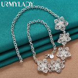 925 Silver Flower Pendant Necklace 20 Inch Women Wedding Charm Jewelry