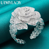 925 Silver Flower Bangle Cuff Bracelet Wedding Engagement Party Charm Jewelry