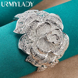 925 Silver Flower Bangle Cuff Bracelet Wedding Engagement Party Charm Jewelry