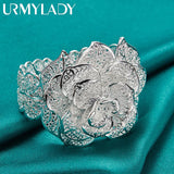 925 Silver Flower Bangle Cuff Bracelet Wedding Engagement Party Charm Jewelry