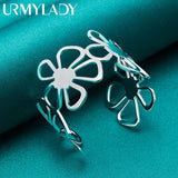 925 Silver Flower Bangle Cuff Bracelet Wedding Jewelry