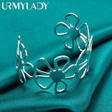 925 Silver Flower Bangle Cuff Bracelet Wedding Jewelry