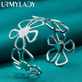 925 Silver Flower Bangle Cuff Bracelet Wedding Jewelry