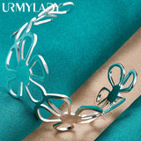 925 Silver Flower Bangle Cuff Bracelet Wedding Jewelry