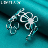 925 Silver Flower Bangle Cuff Bracelet Wedding Jewelry