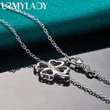 925 Silver Four Leaf Clover Pendant Necklace 16-30" Women Wedding Jewelry