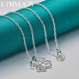 925 Silver Four Leaf Clover Pendant Necklace 16-30" Women Wedding Jewelry