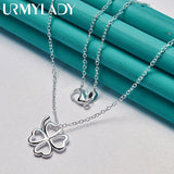 925 Silver Four Leaf Clover Pendant Necklace 16-30" Women Wedding Jewelry