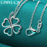 925 Silver Four Leaf Clover Pendant Necklace 16-30" Women Wedding Jewelry