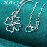 925 Silver Four Leaf Clover Pendant Necklace 16-30" Women Wedding Jewelry