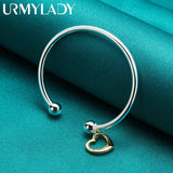 925 Silver Heart Bangle Cuff Bracelet Wedding Jewelry