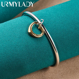 925 Silver Heart Bangle Cuff Bracelet Wedding Jewelry