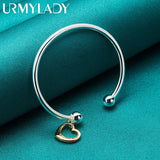925 Silver Heart Bangle Cuff Bracelet Wedding Jewelry