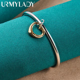 925 Silver Heart Bangle Cuff Bracelet Wedding Jewelry