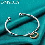 925 Silver Heart Bangle Cuff Bracelet Wedding Jewelry