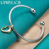 925 Silver Heart Bangle Cuff Bracelet Wedding Jewelry