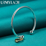925 Silver Heart Bangle Cuff Bracelet Wedding Jewelry