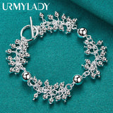 925 Silver Grapes Smooth Bead Bracelet Wedding Gift Jewelry