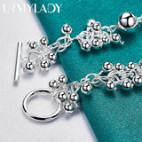 925 Silver Grapes Smooth Bead Bracelet Wedding Gift Jewelry