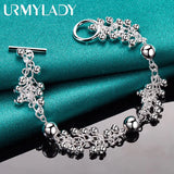 925 Silver Grapes Smooth Bead Bracelet Wedding Gift Jewelry