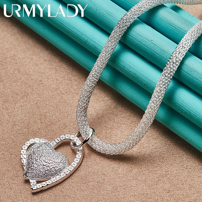 925 Silver Heart 18 Inch Pendant Necklace for Women