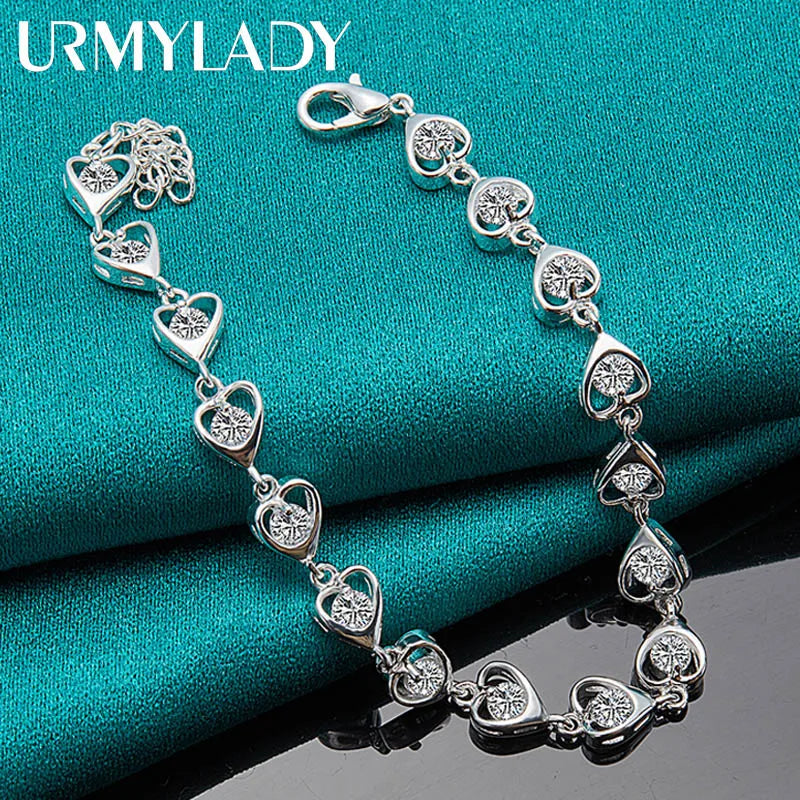 925 Silver Heart AAAAA Zircon Bracelet Women Party Christmas Gift