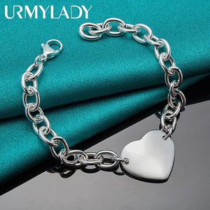 925 Silver Heart Pendant Bracelet Women Wedding Party Jewelry