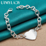 925 Silver Heart Pendant Bracelet Women Wedding Party Jewelry