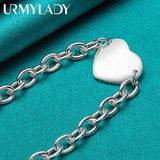 925 Silver Heart Pendant Bracelet Women Wedding Party Jewelry
