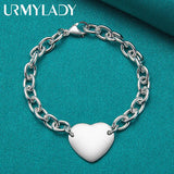 925 Silver Heart Pendant Bracelet Women Wedding Party Jewelry
