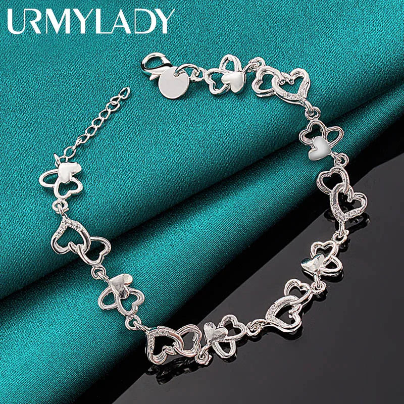 925 Silver Heart Chain Bracelet - Women
