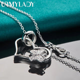 925 Sterling Silver Heart Frame Butterfly Pendant Necklace