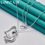 925 Sterling Silver Heart Frame Butterfly Pendant Necklace
