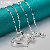 925 Sterling Silver Heart Frame Butterfly Pendant Necklace