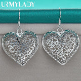 925 Silver Heart Hollow Flower Earrings For Women Wedding