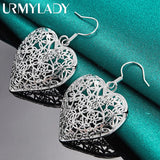 925 Silver Heart Hollow Flower Earrings For Women Wedding