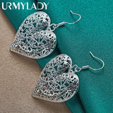 925 Silver Heart Hollow Flower Earrings For Women Wedding