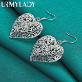 925 Silver Heart Hollow Flower Earrings For Women Wedding